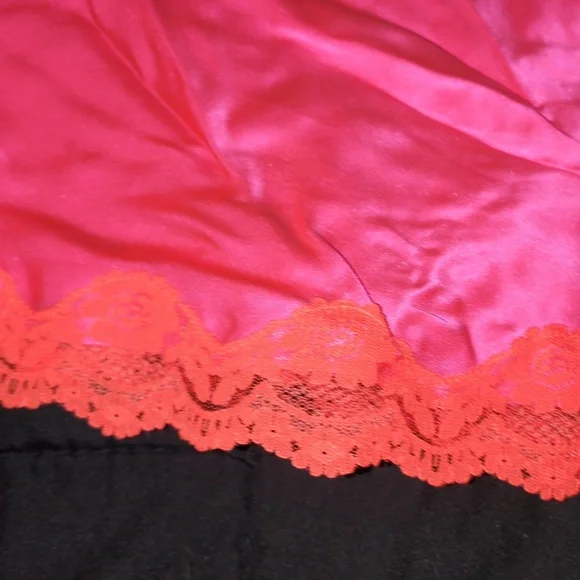 From Future 100% Silk Hot Pink Mini Skirt with Orange Lace Trim Size S - Picture 6 of 7